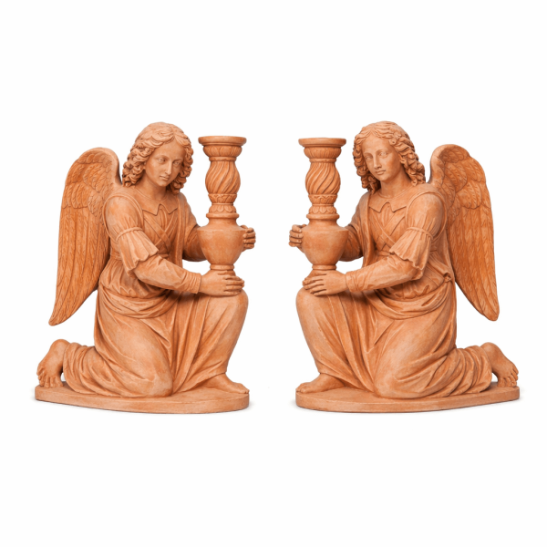 Kniender Impruneta Terracotta Engel mit Kandelaber – 48 cm, frostfest bis -30 °C